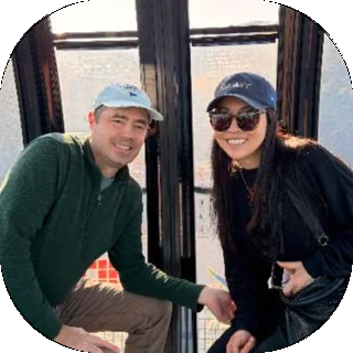 Two friends in a cable car